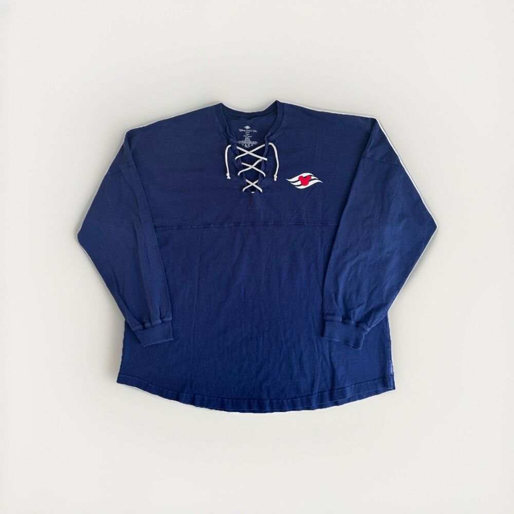 Disney Cruise Line Lace-Up Spirit Jersey Nautical Vacation Navy Blue/Red Sz XXL